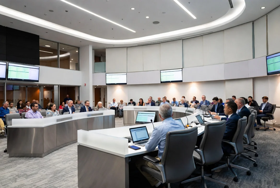 A city council meeting in session