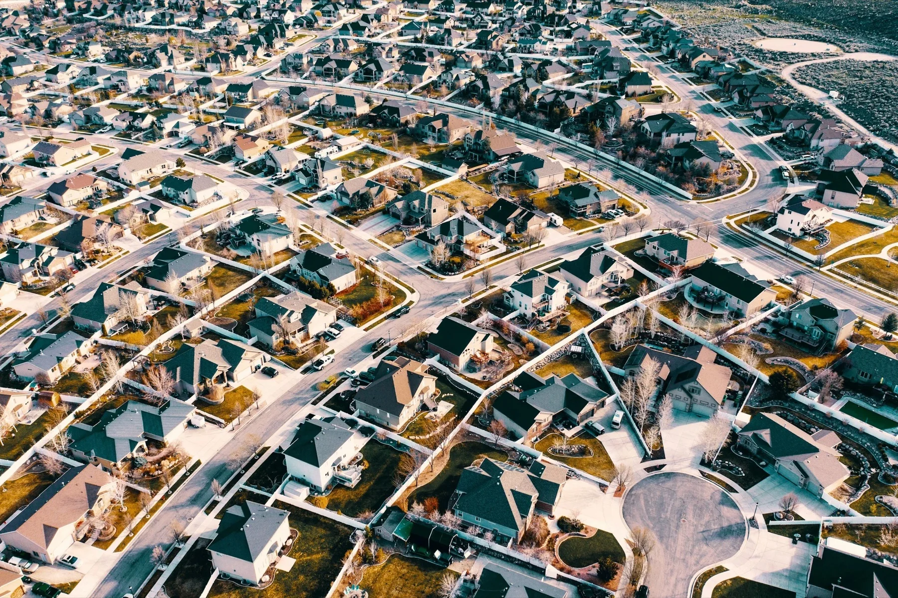 Aerial view of a residential neighborhood